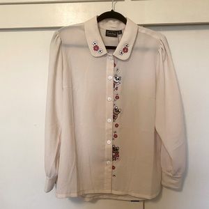 Lucky Cat Chiffon Button-Up Blouse